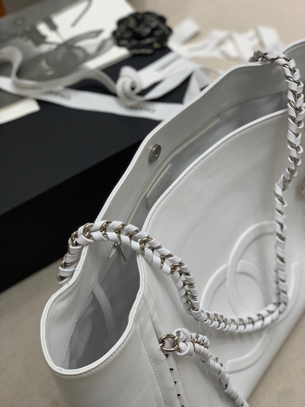 Chanel Soft Calfskin Shopping Bag Top Handle White